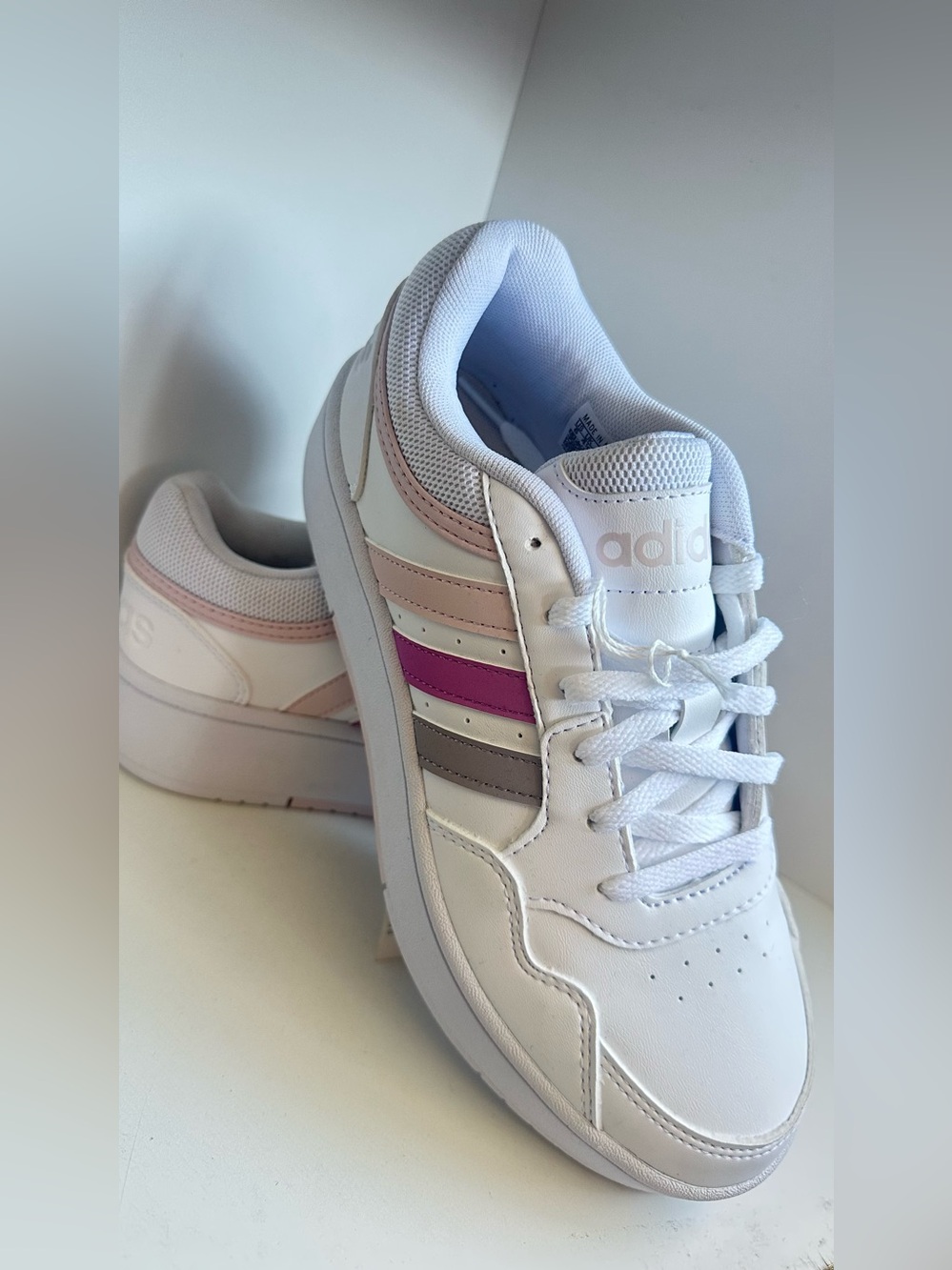 adidas Women’s White Sneakers with Pink and Gray Accents